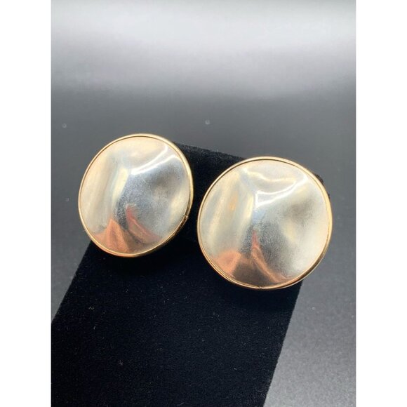 Modernist Sterling Silver And 14k Gold Clip-On Earrings Signed J.B.M. - Picture 3 of 8